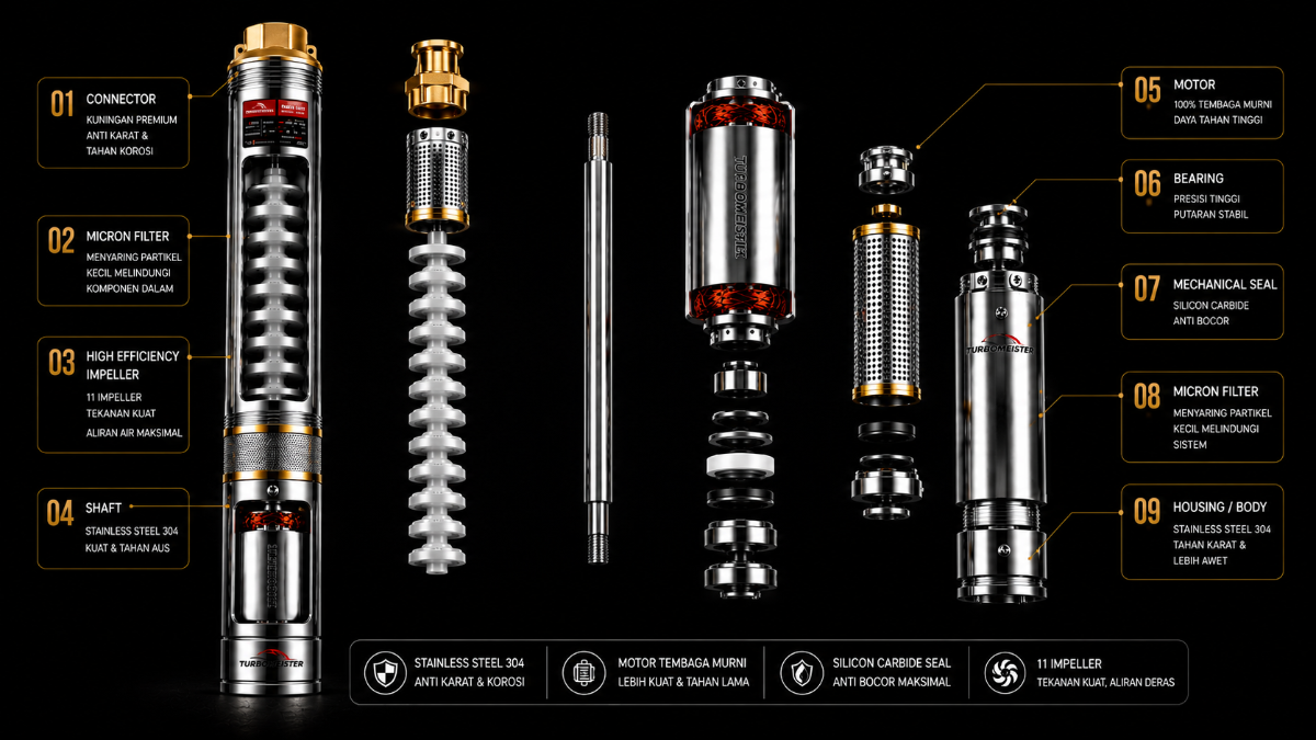 Komponen pompa Turbomeister exploded view